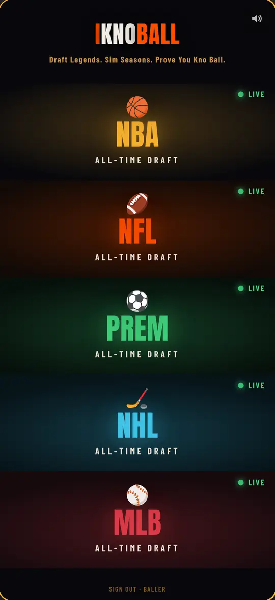 iKnoBall home: pick from NBA, NFL, Premier League, NHL and MLB all-time drafts