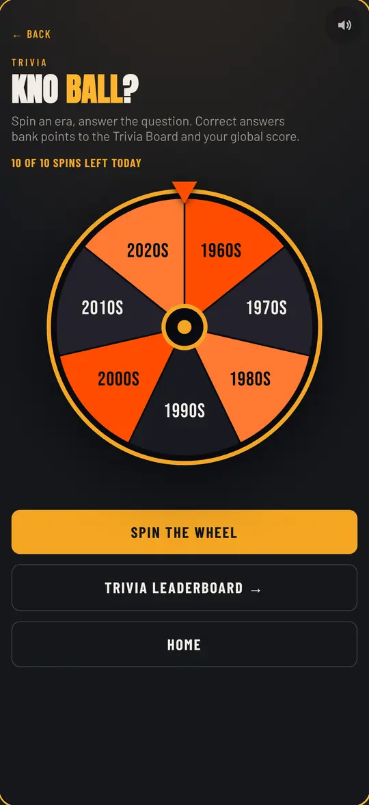 Spin-the-wheel trivia by era